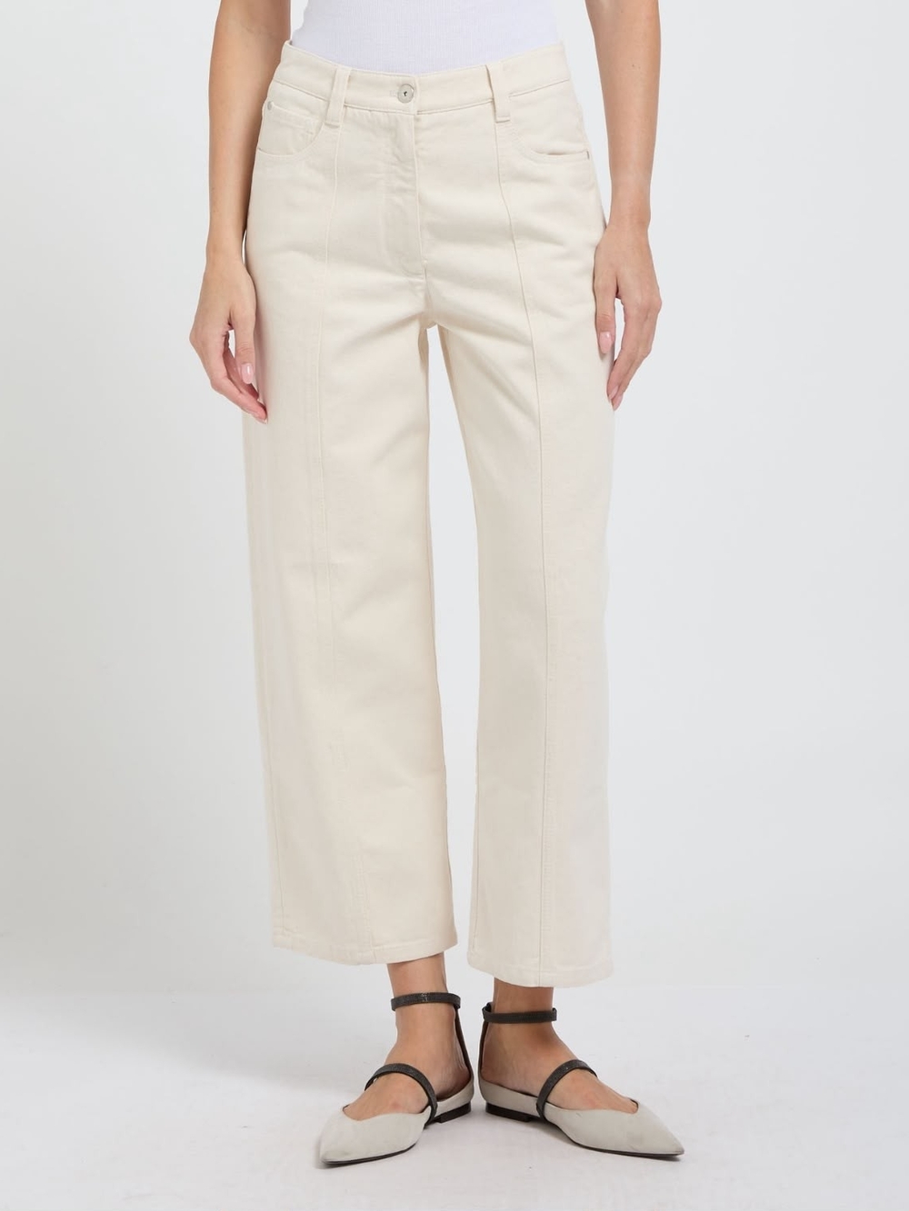 Brunello Cucinelli Dyed Denim Cropped Trousers